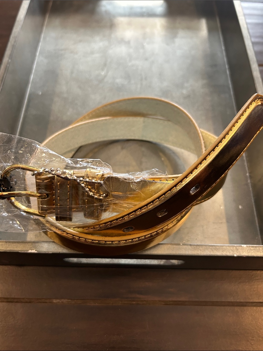 Women’s Gold Metallic Leather Belt NWT